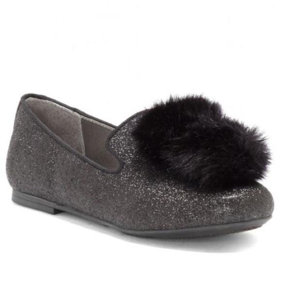 Vince Camuto Black Slip On Ballet Flats Pom Glitter Slide Girls Shoes Size 1.5 - Picture 1 of 13